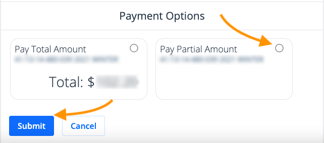Partial payment button