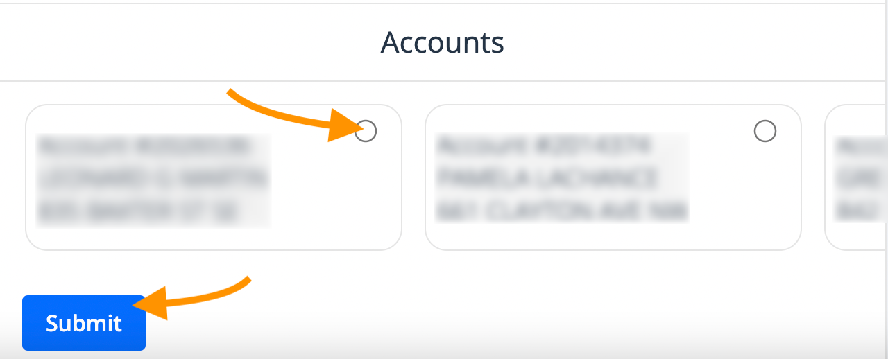 Screenshot of select account feature