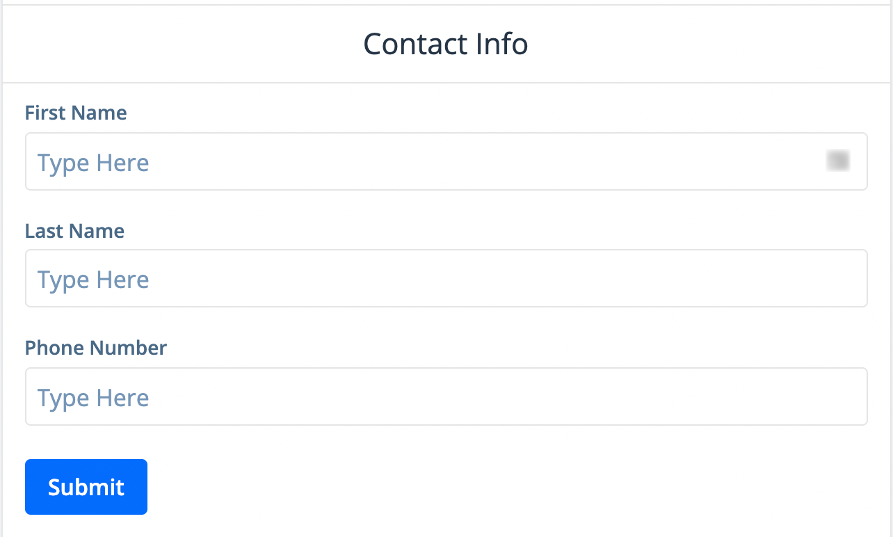 Screenshot of enter contact information