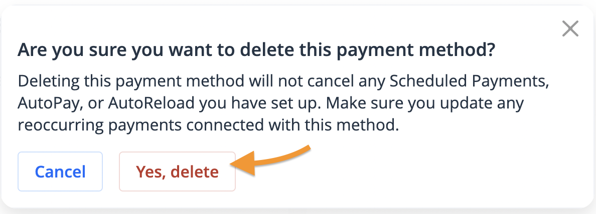 Screenshot of delete confirmation button