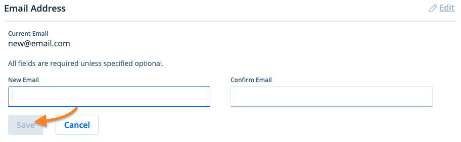 Screenshot of confirm email change